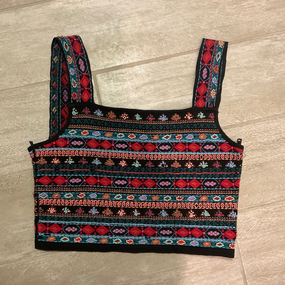 Beaded Zara Knit Crop Top Sleeveless Sz S